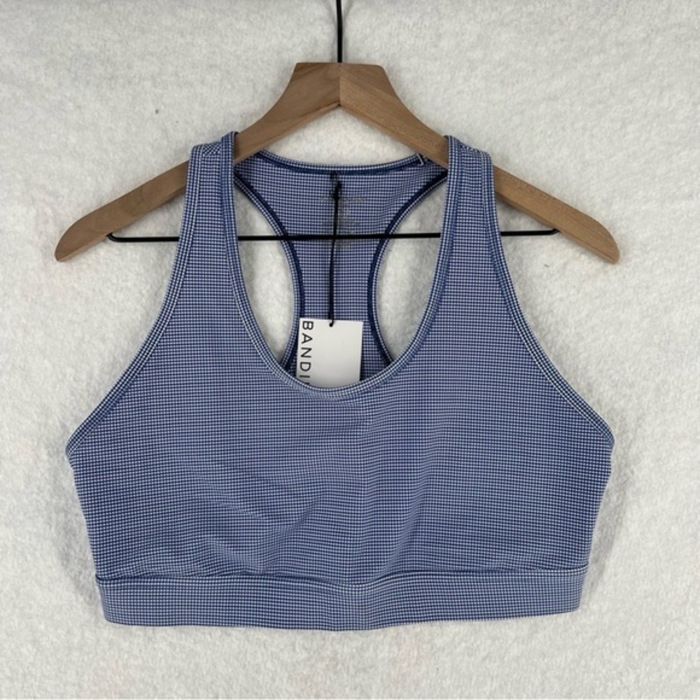 Bandier Front Row Bra Navy Gingham Scoop Neck‎ Racerback Sports